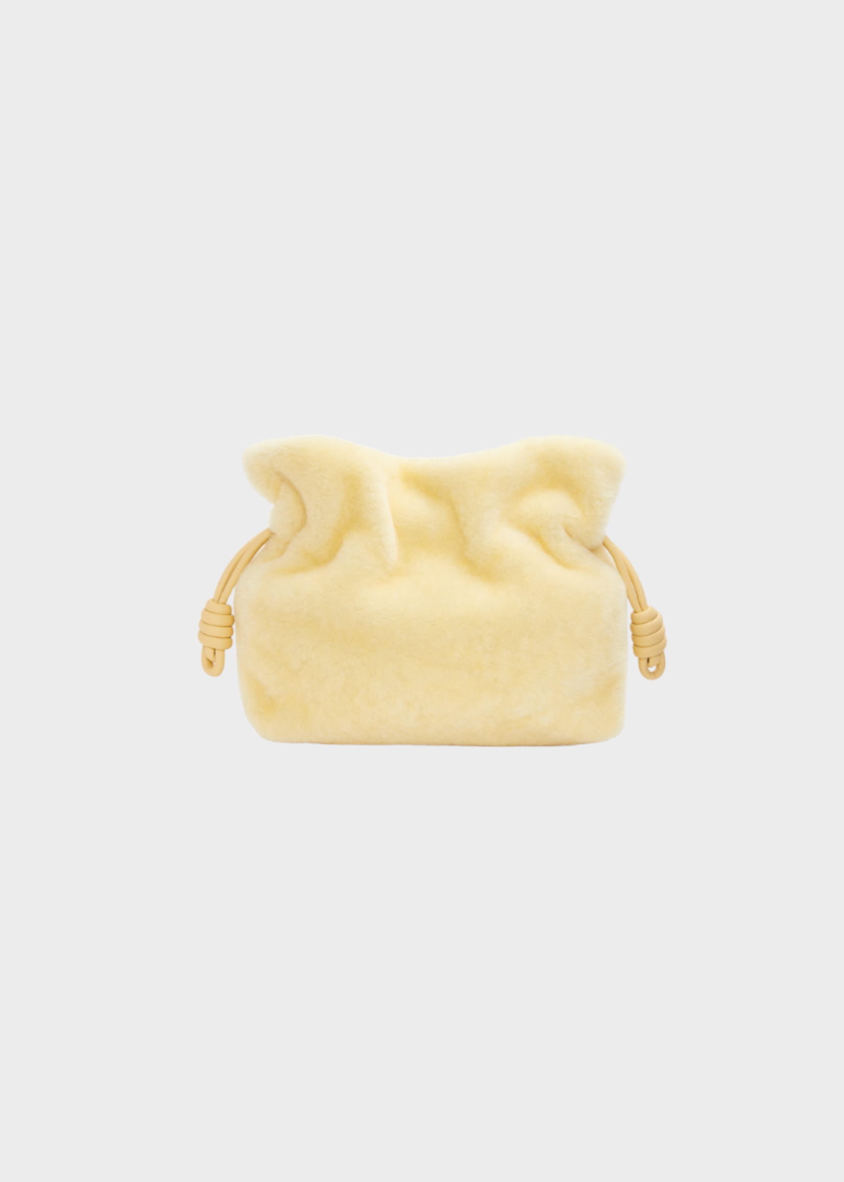 Loewe Loewe Bag, Yellow, Flamenco Shearling Knotted Drawstring Clutch Bag In Vanilla