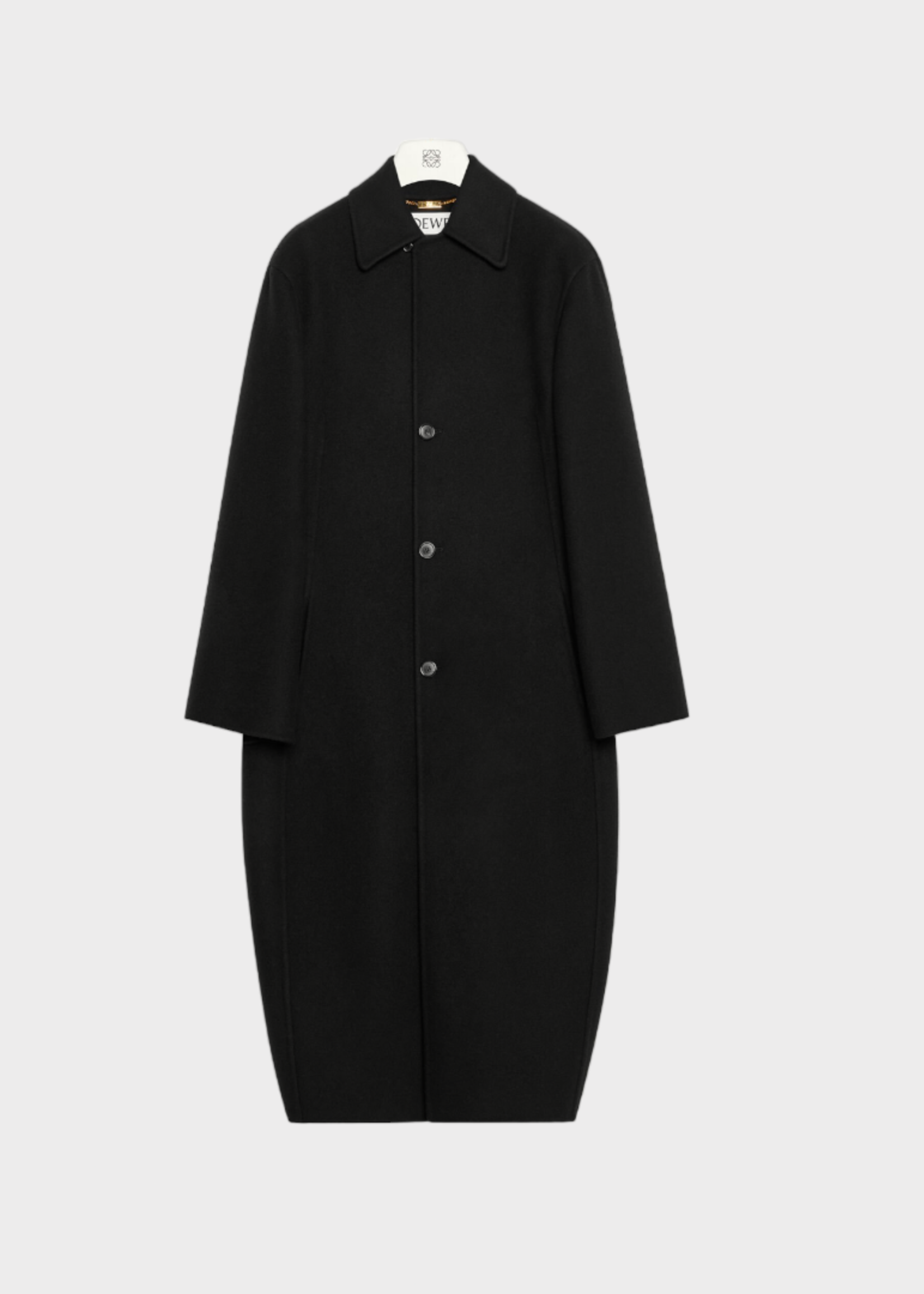 Loewe Loewe Coat, Black, Wool Balloon Single Breasted Button Up Long Coat In Black