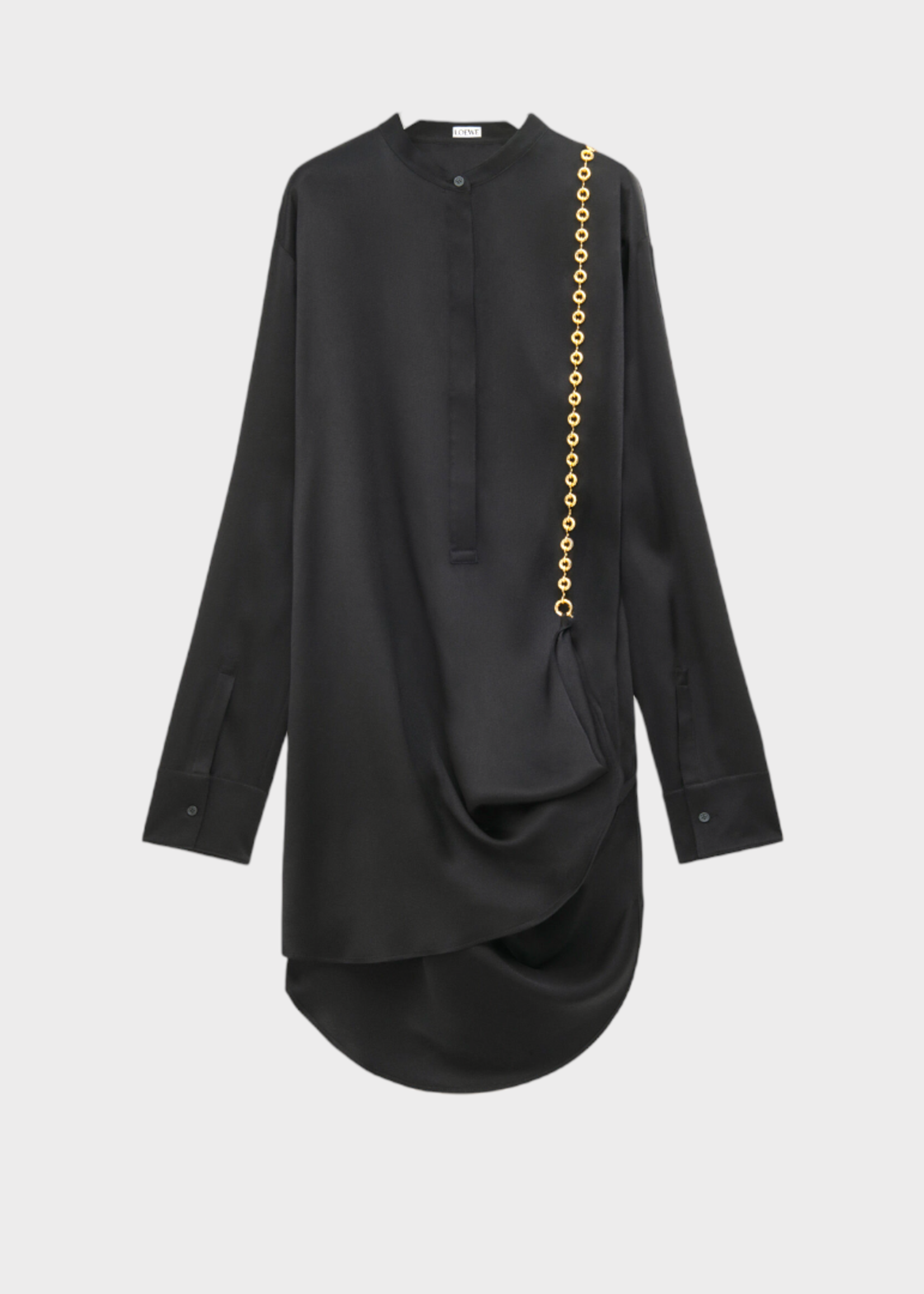 Loewe Loewe Dress, Black, Collared Relaxed Fit Mini Shirt Dress In Black w/ Gold Chain Detail