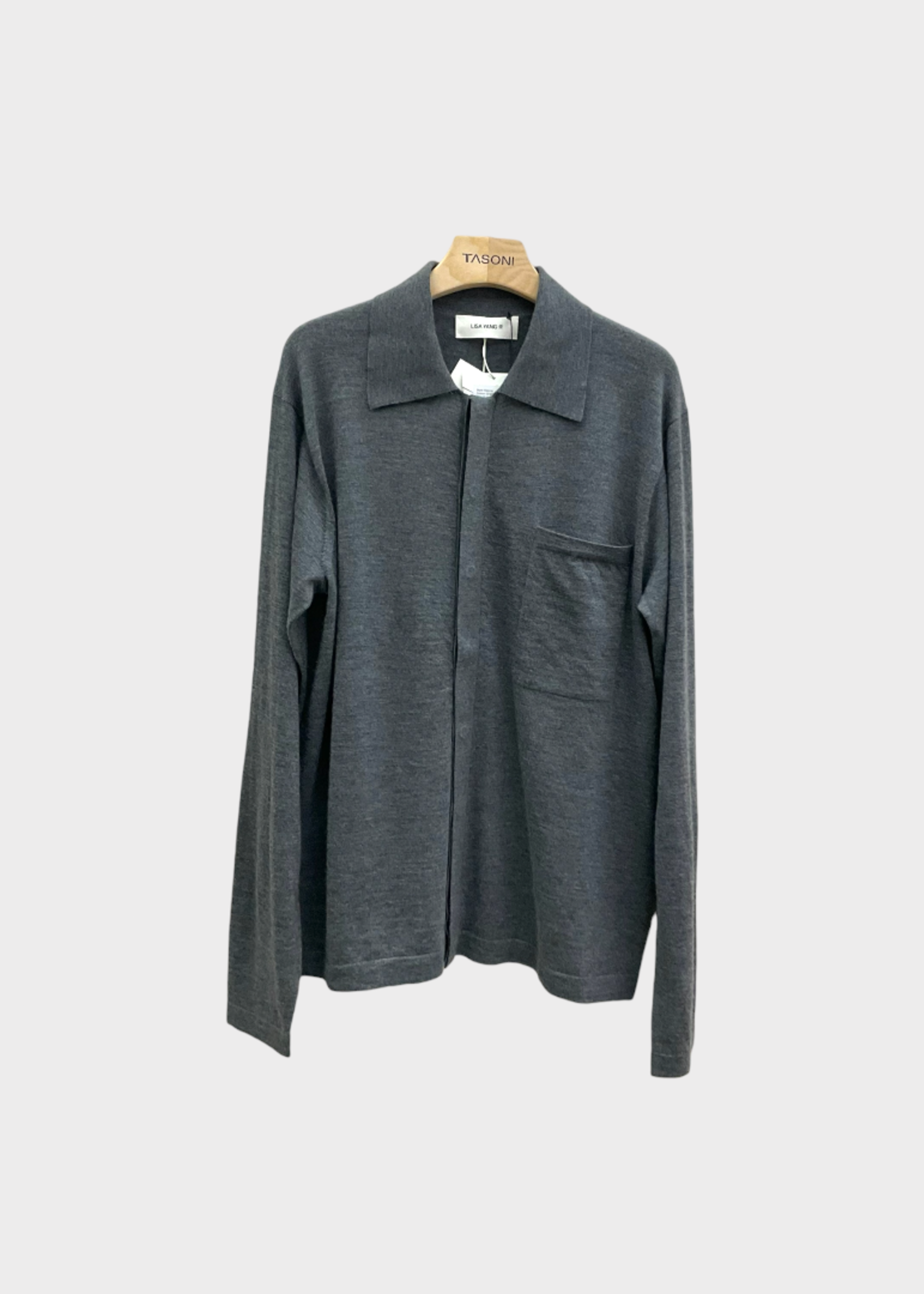 Lisa Yang Lisa Yang Knitwear, Grey, Cashmere Desmond Button Up Cardigan In Graphite w/ Chest Pocket