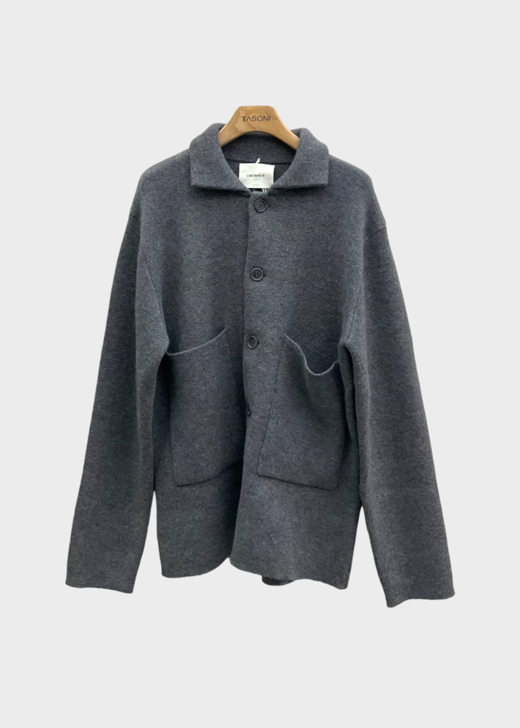 Lisa Yang Lisa Yang Knitwear, Grey, Cashmere Louis Collared Button Up Overshirt Cardigan In Graphite w/ Pockets