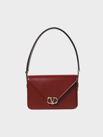 Valentino Valentino Bag, Red, Letter Bag Calf Leather Snap Closure Shoulder Bag In Cordovan Red w/ Platinum Logo