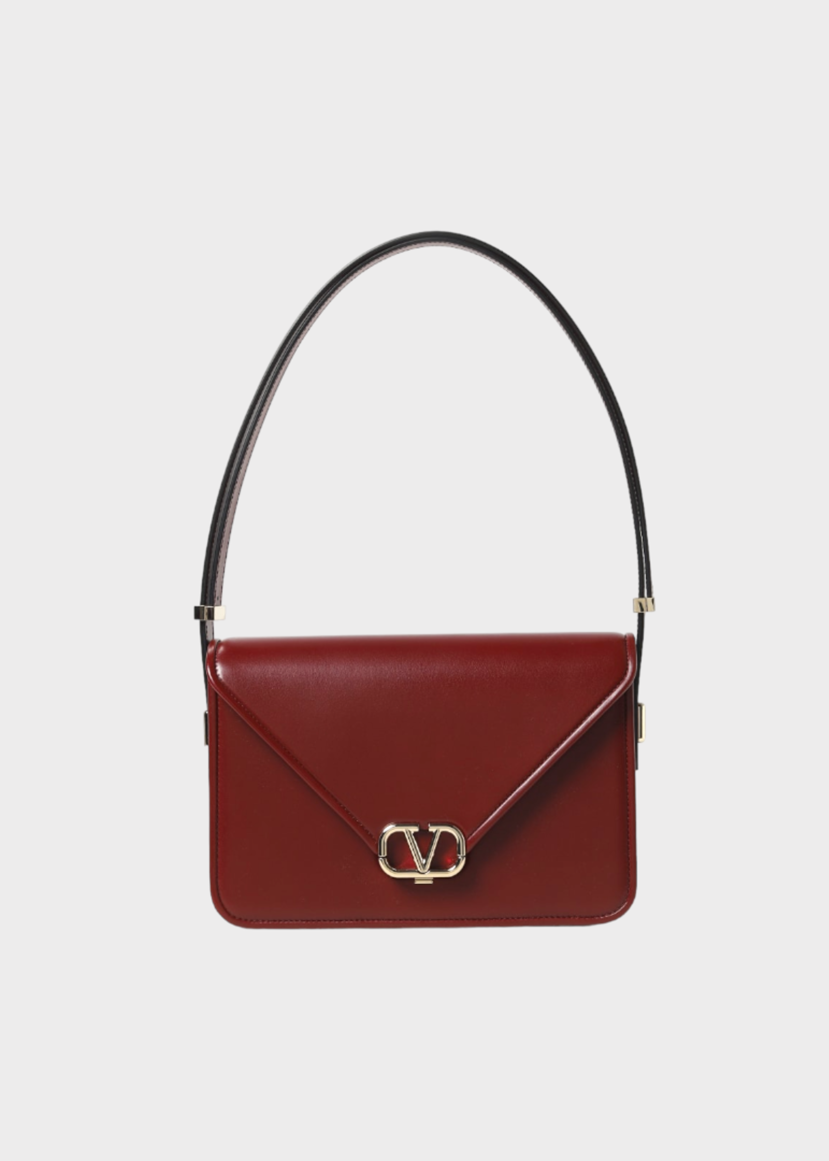 Valentino Valentino Bag, Red, Letter Bag Calf Leather Snap Closure Shoulder Bag In Cordovan Red w/ Platinum Logo