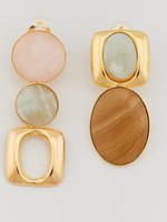 Destree Destree Earrings, Multi, Sonia Square Gold Plated Square Clips Earrings in Light Blue & Beige