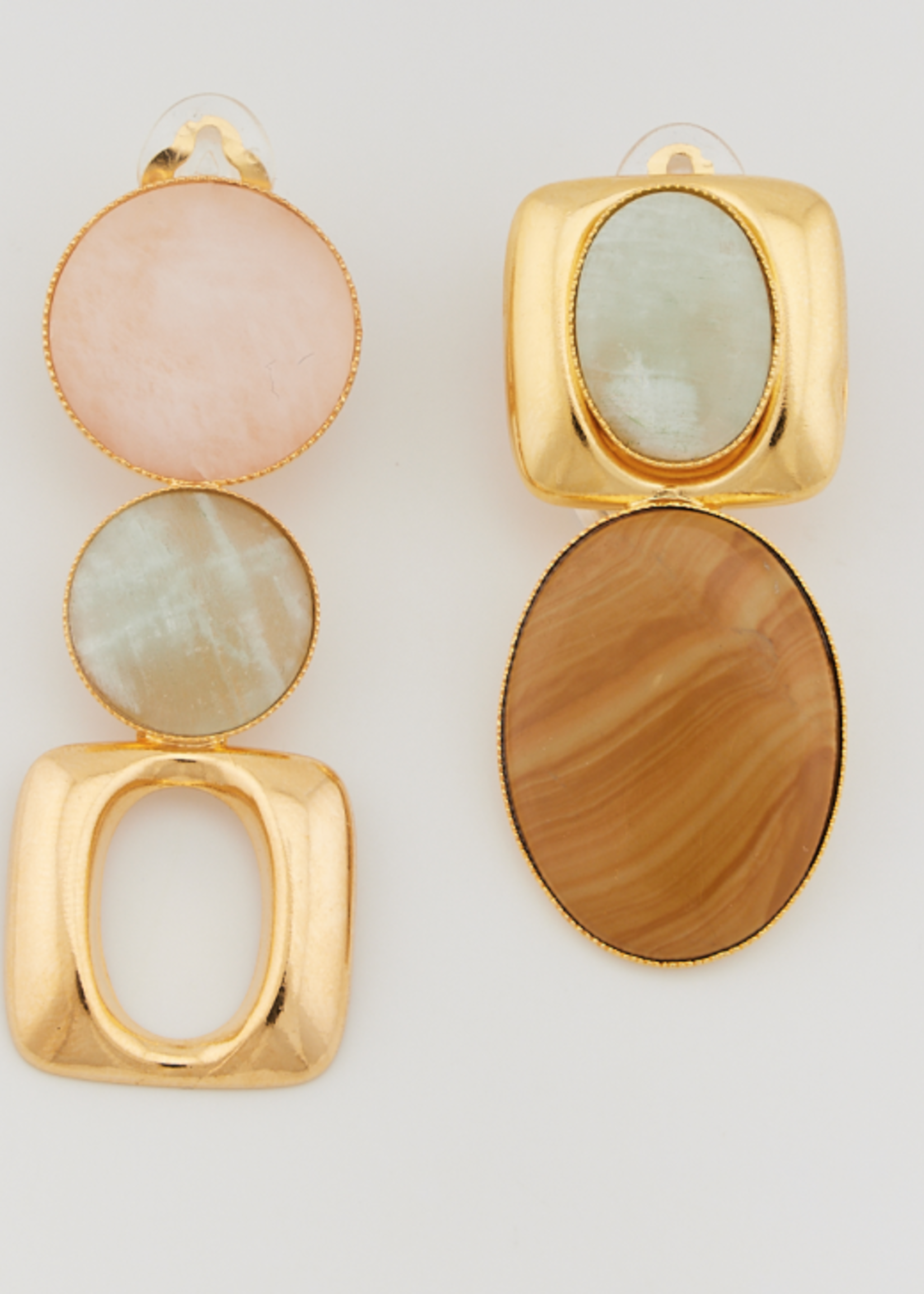 Destree Destree Earrings, Multi, Sonia Square Gold Plated Square Clips Earrings in Light Blue & Beige