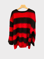 Valentino Valentino Knitwear, Multi, Mohair Oversized Crew Neck Striped Pullover In Red & Black