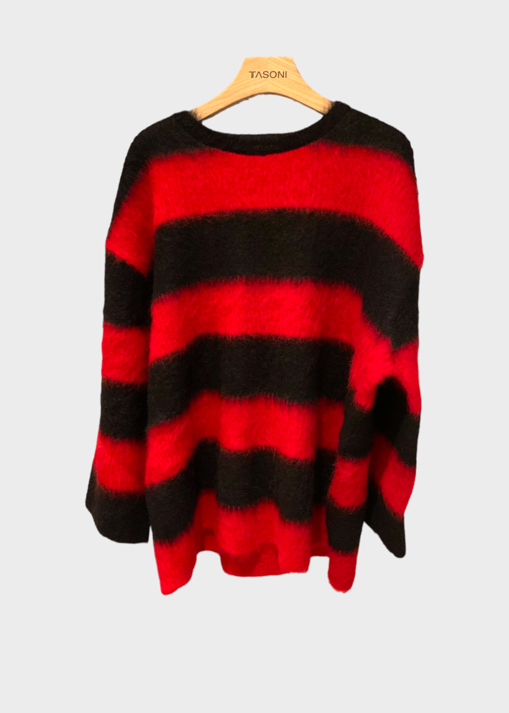 Valentino Valentino Knitwear, Multi, Mohair Oversized Crew Neck Striped Pullover In Red & Black