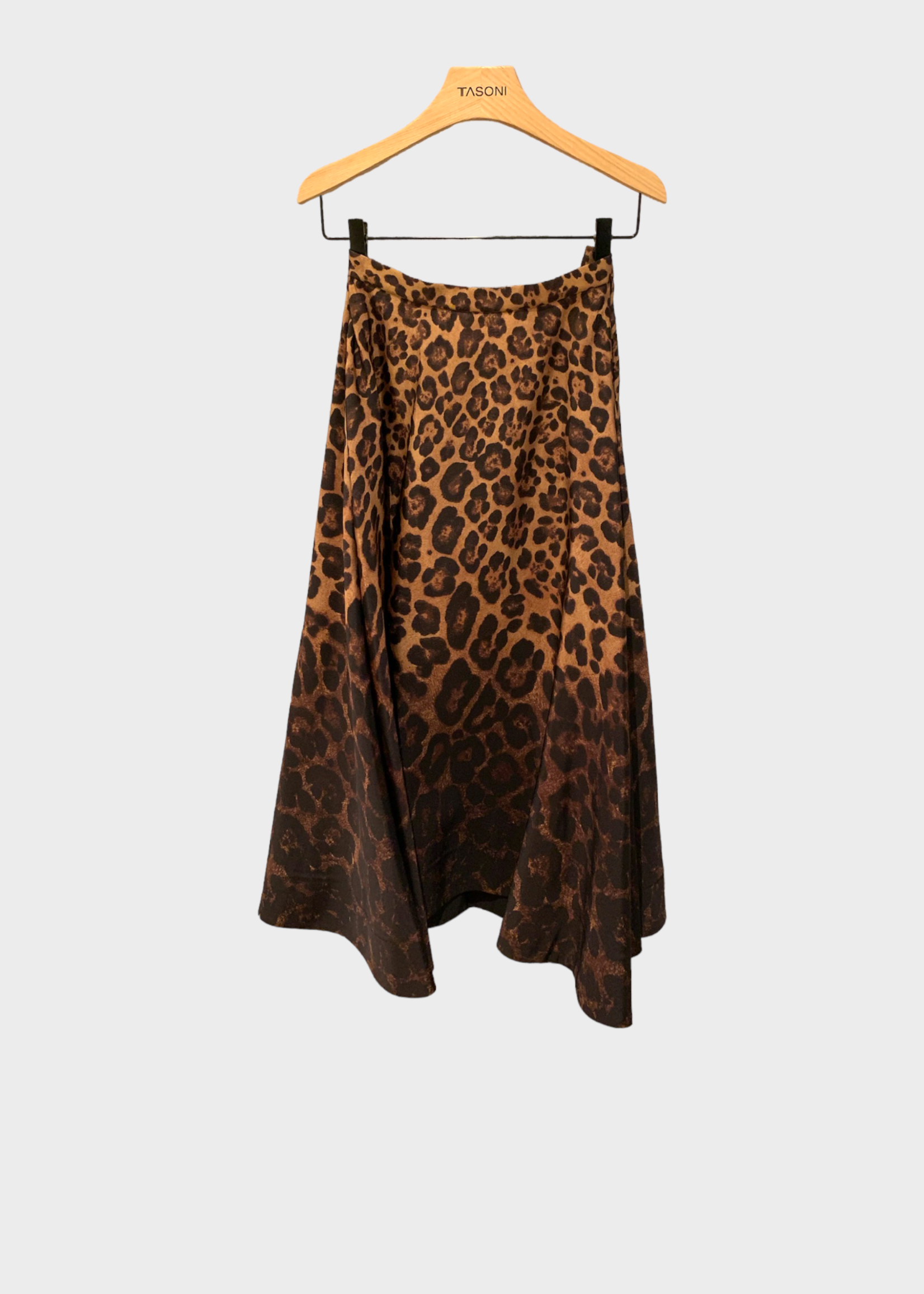Valentino Valentino Skirt, Print, Wool & Silk High Waist Midi Skirt In Brown w/ Leopard Degrade Print