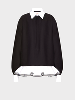 Valentino Valentino Dress, Multi, Collared Crepe Couture Ruffled Mini Dress In Black & White w/ Popeline Details