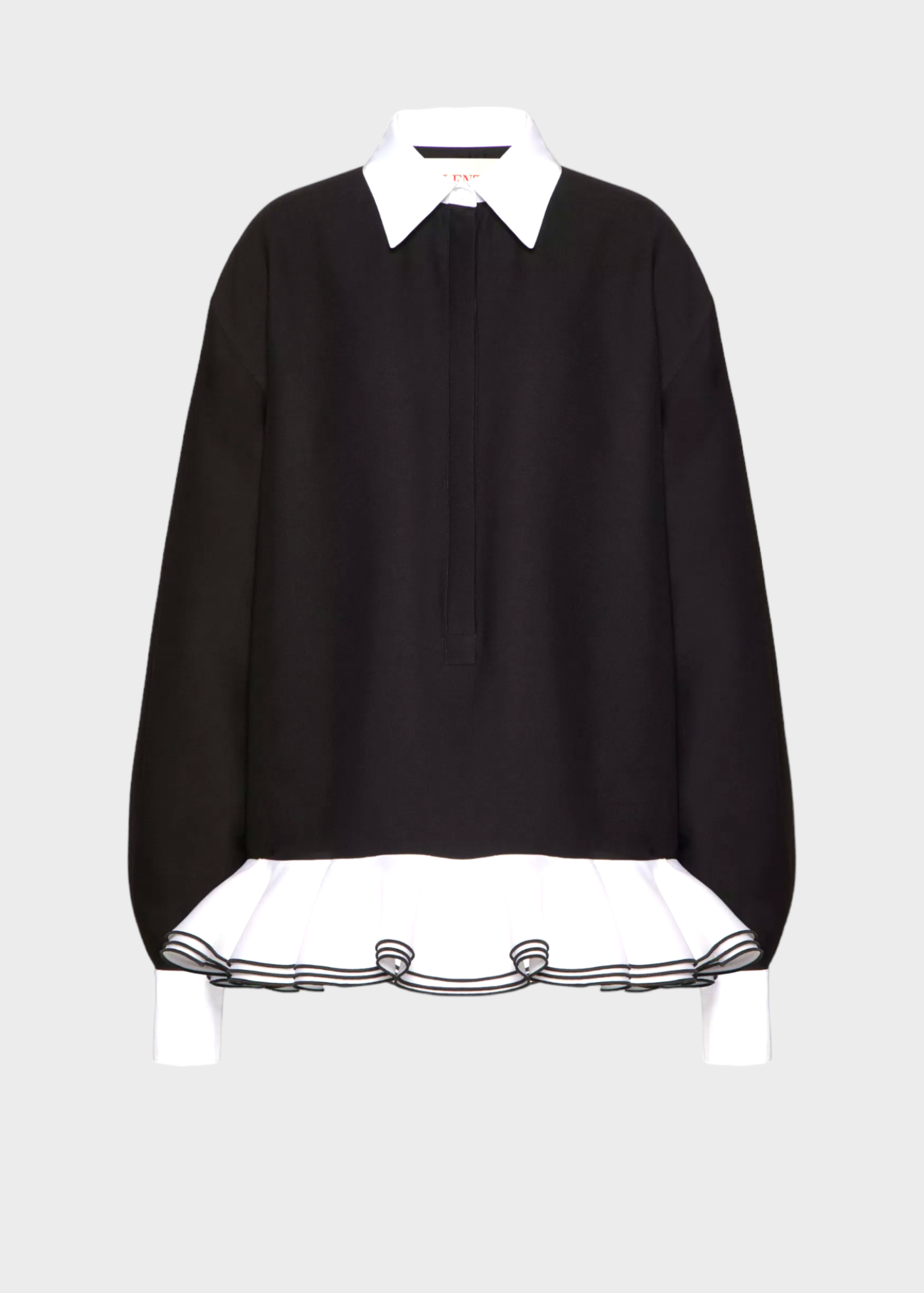 Valentino Valentino Dress, Multi, Collared Crepe Couture Ruffled Mini Dress In Black & White w/ Popeline Details