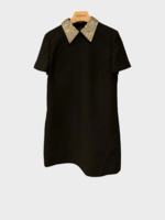 Valentino Valentino Dress, Multi, Wool & Silk Short Sleeve Crepe Couture Mini Dress In Black & Silver w/ Removable Embroidered Collar