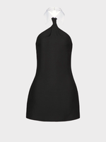 Valentino Valentino Dress, Multi, Wool & Silk Sleeveless Low Back Solid Crepe Couture Mini Dress In Black & White w/ Poplin Collar Detail
