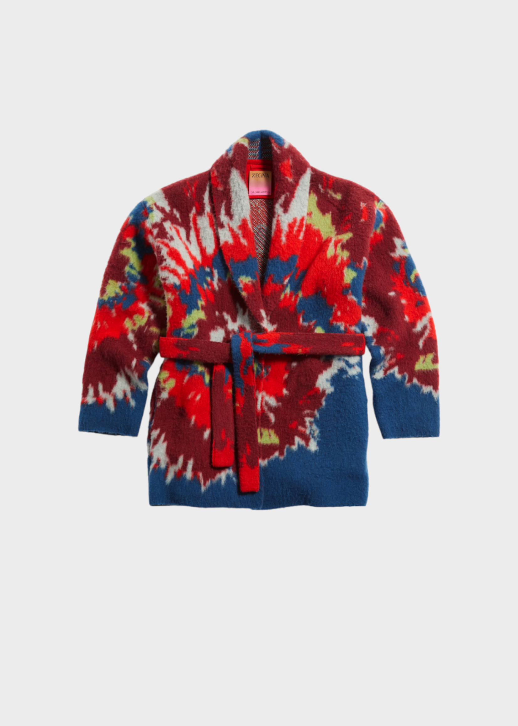 Zegna Zegna Knitwear, Multi, Zegna x Elder Statesman Cashmere & Wool Shawl Collar Open Belted Cardigan in Red & Blue