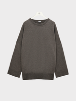 Loewe Loewe Knitwear, Brown, Cashmere Oversized Crew Neck Sweater In Dark Taupe w/ Open Back