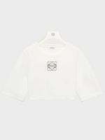 Loewe Loewe T-Shirt, White, Anagram Cotton Crew Neck Short Sleeve Cropped T-Shirt w/ Logo Embroidery