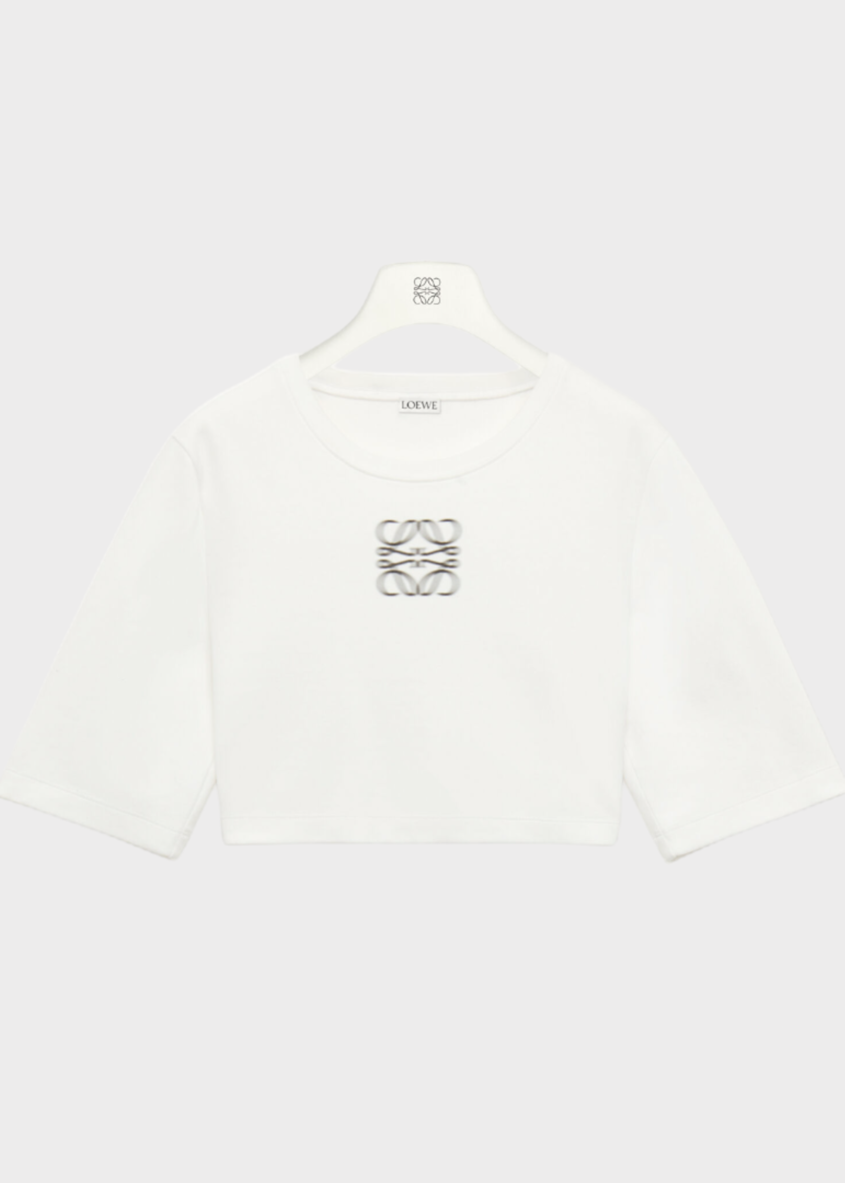 Loewe Loewe T-Shirt, White, Anagram Cotton Crew Neck Short Sleeve Cropped T-Shirt w/ Logo Embroidery