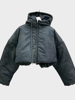 Y/Project Y/Project Jacket, Grey, Double Collar Zip Up Cropped Puffer Jacket In Grey Cloud w/ Hoodie