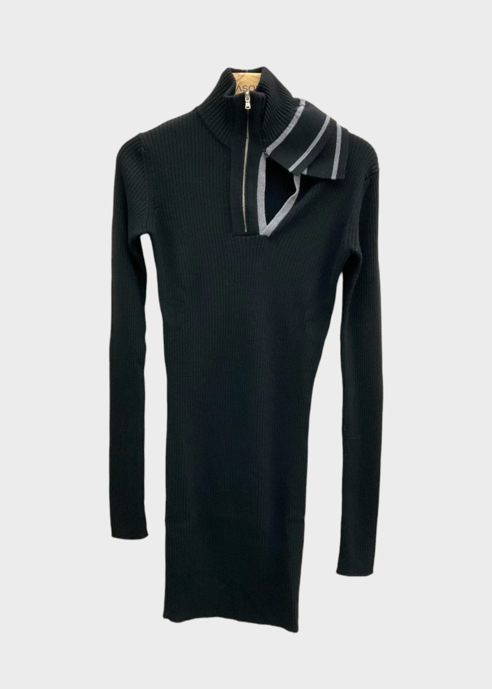 Y/Project Y/Project Dress, Black, Evergreen Double Collar Long Sleeve Knitted Mini Dress In Evergreen Black