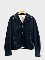 Wales Bonner Wales Bonner Jacket, Navy, Delaney Cotton Collared Single Breasted Button Up Jacket In Navy w/ Studs