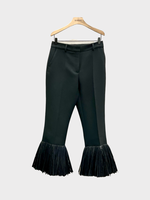Wales Bonner Wales Bonner Trousers, Black, Harmony Wool High Waisted Flared Trousers In Black w/ Fringes