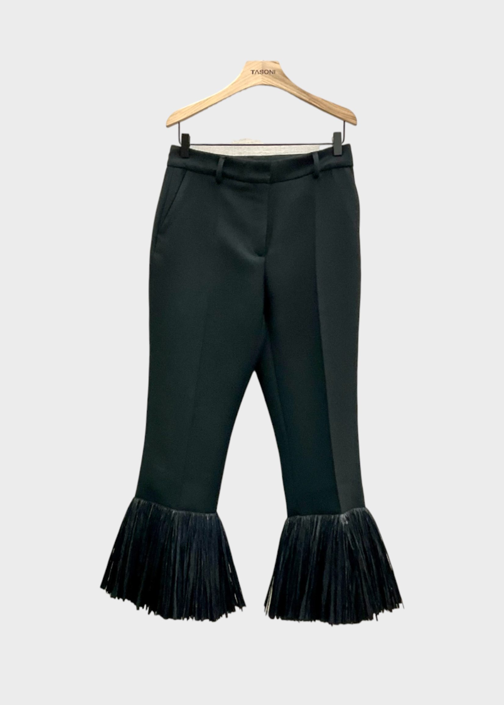 Wales Bonner Wales Bonner Trousers, Black, Harmony Wool High Waisted Flared Trousers In Black w/ Fringes