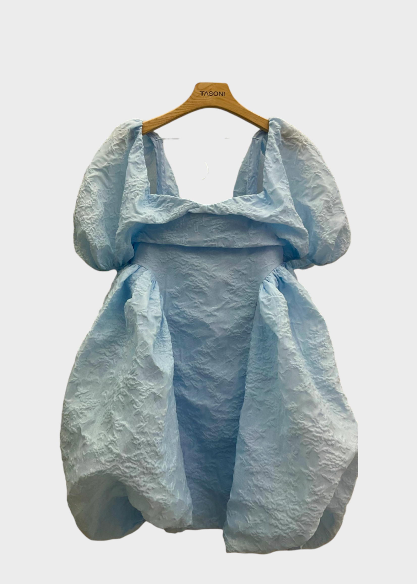 Cecilie Bahnsen Cecilie Bahnsen Dress, Blue, Sidra Matelassé Puff Sleeves Voluminous Mini Dress in Light Blue