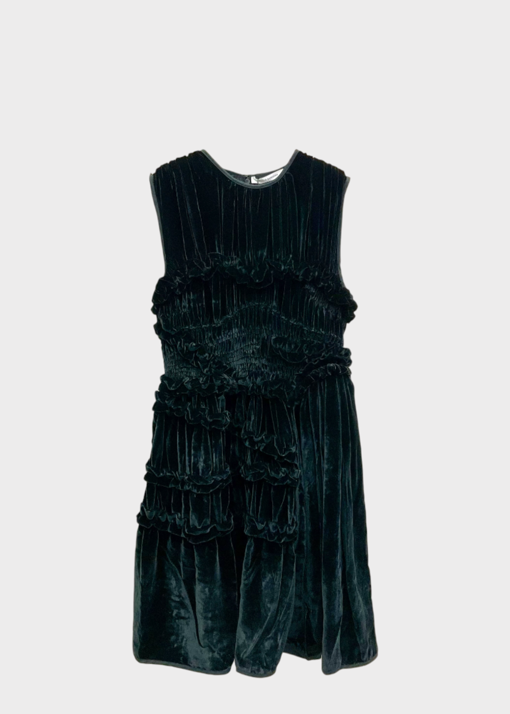 Cecilie Bahnsen Cecilie Bahnsen Dress, Black, Uki Velvet Crew Neck Sleeveless Ruffled Dress