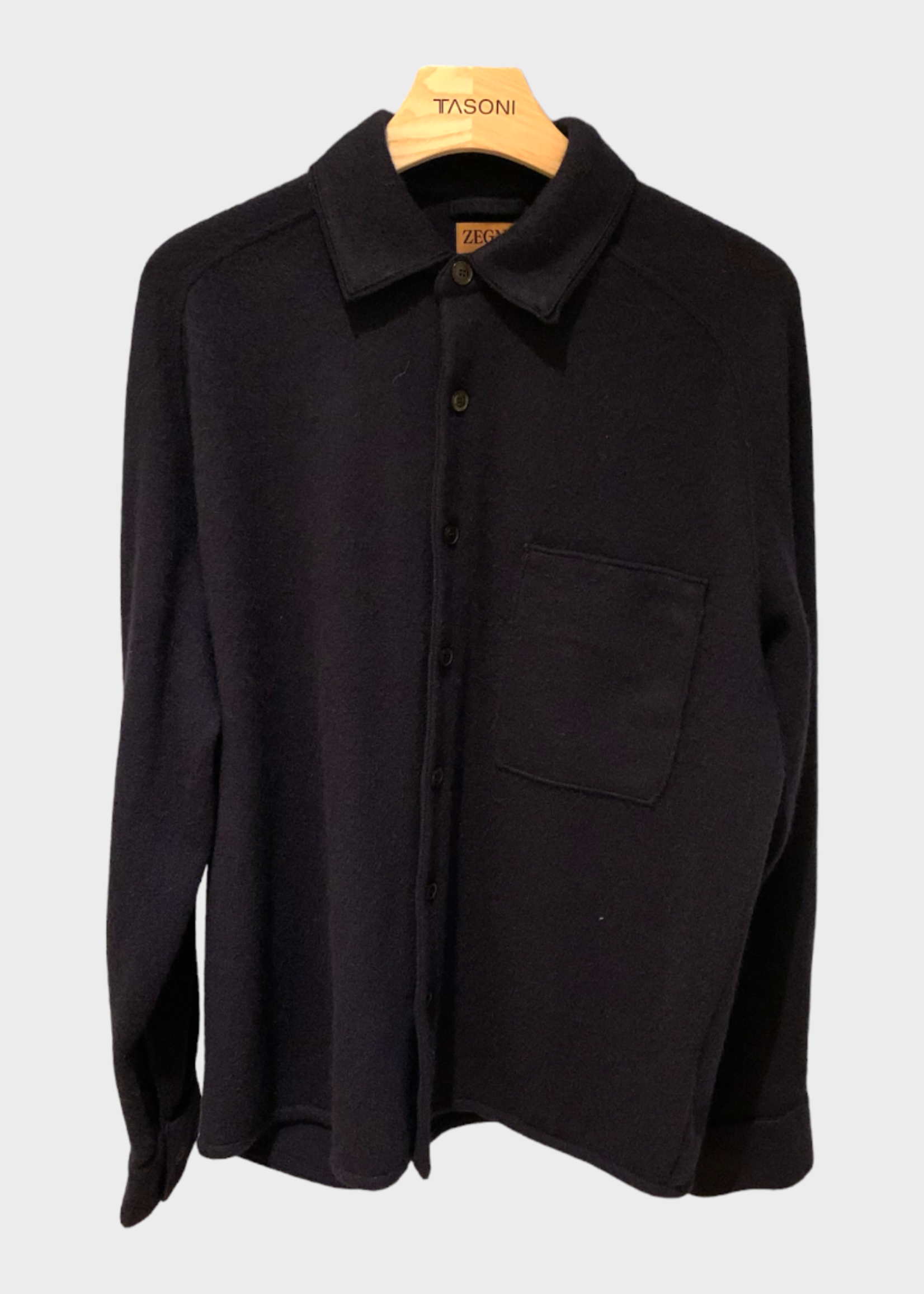Zegna Zegna Knitwear, Navy, Zegna x Elder Statesman Cashmere Collared Button Up Long Sleeve Knitted Shirt w/ Chest Pocket