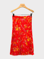 Balenciaga Balenciaga Skirt, Print, Leather High Waisted Pleated Midi Skirt in Red w/ Flower Print