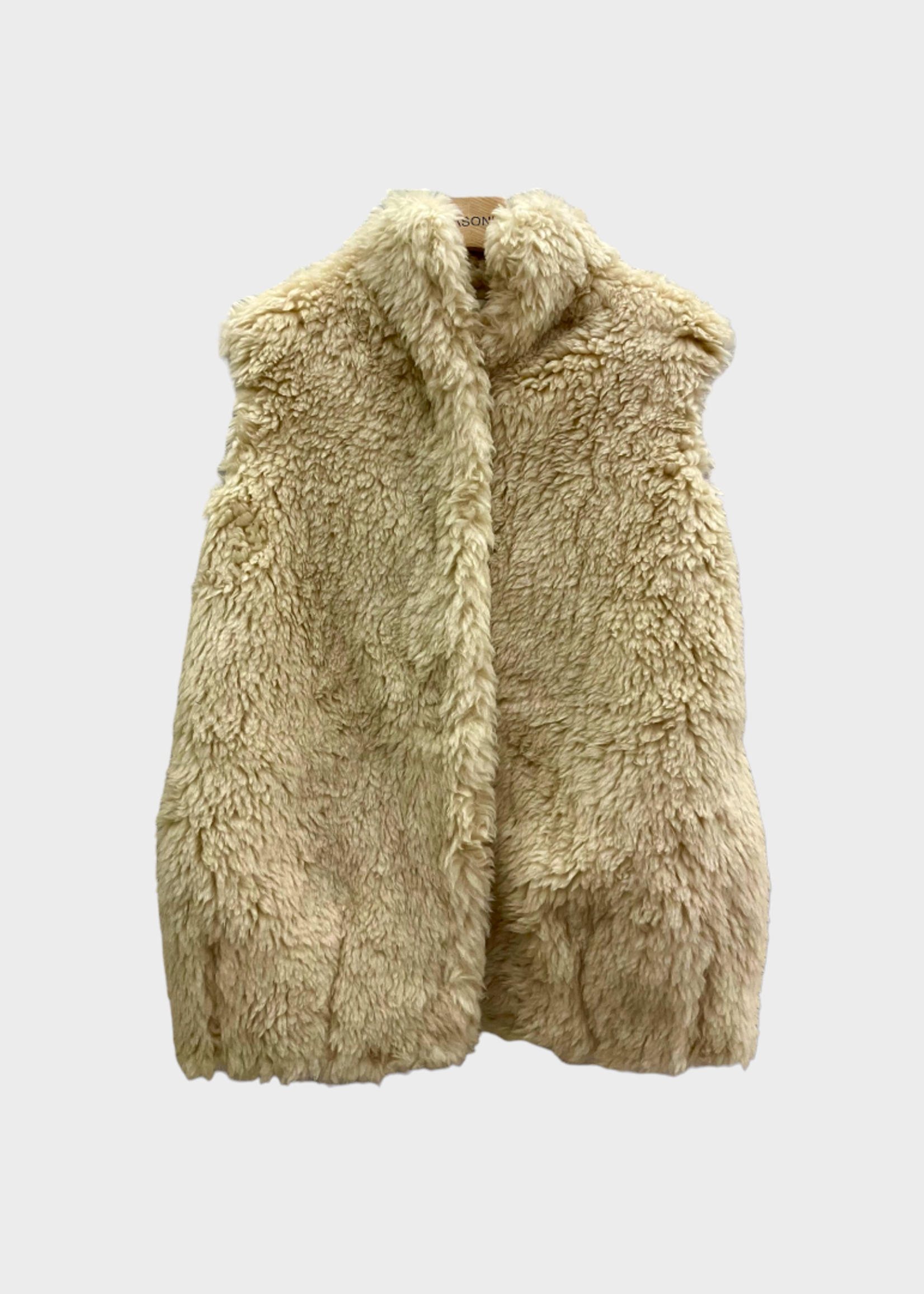 Conner Ives Conner Ives Coat, Beige, Faux Fur High Neck Sleeveless Zip Up Chubby Gilet