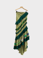 Conner Ives Conner Ives Skirt, Multi, Reconstituted Demi Couture Scarf Flounce Skirt in Green