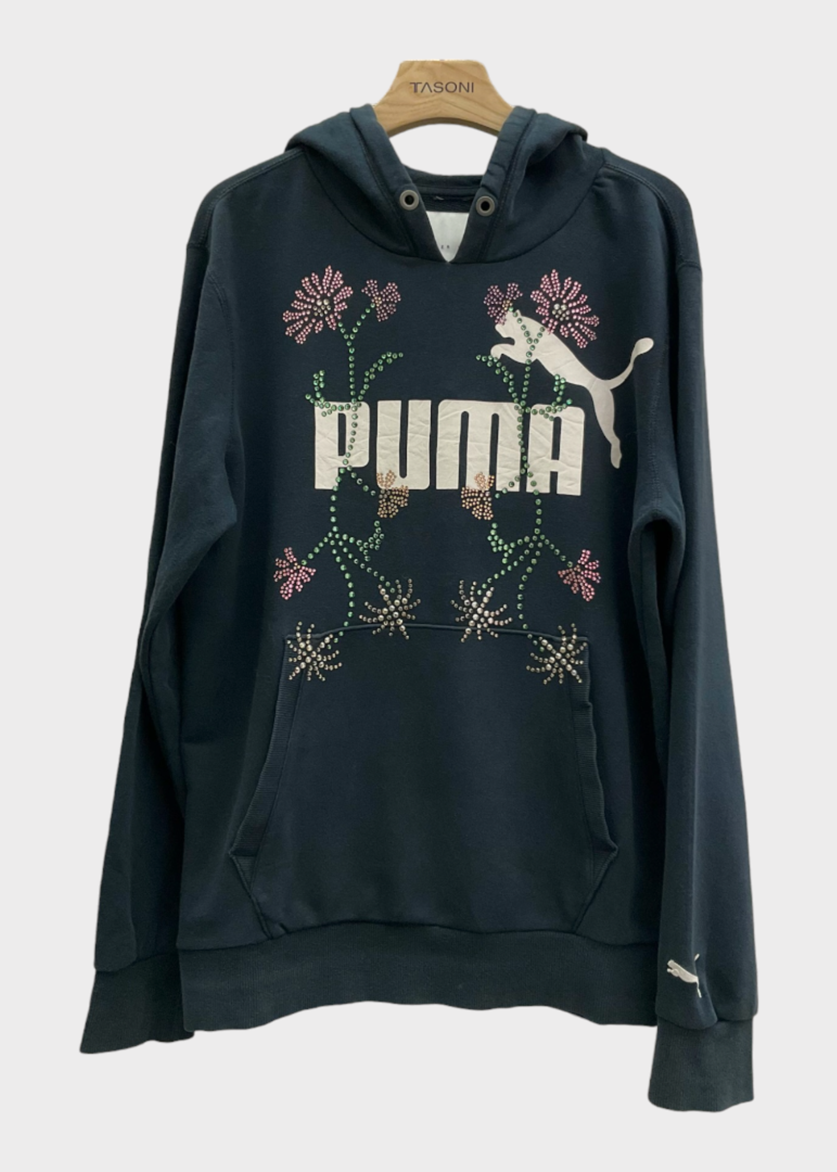 Conner Ives Conner Ives Sweatshirt, Black, Puma Reconstituted Floral Swarovski Crystal Hoodie w/ Kangaroo Pocket