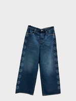 Conner Ives Conner Ives Jeans, Blue, Cotton Wide Leg Studded Boyfriend Rivet Jeans