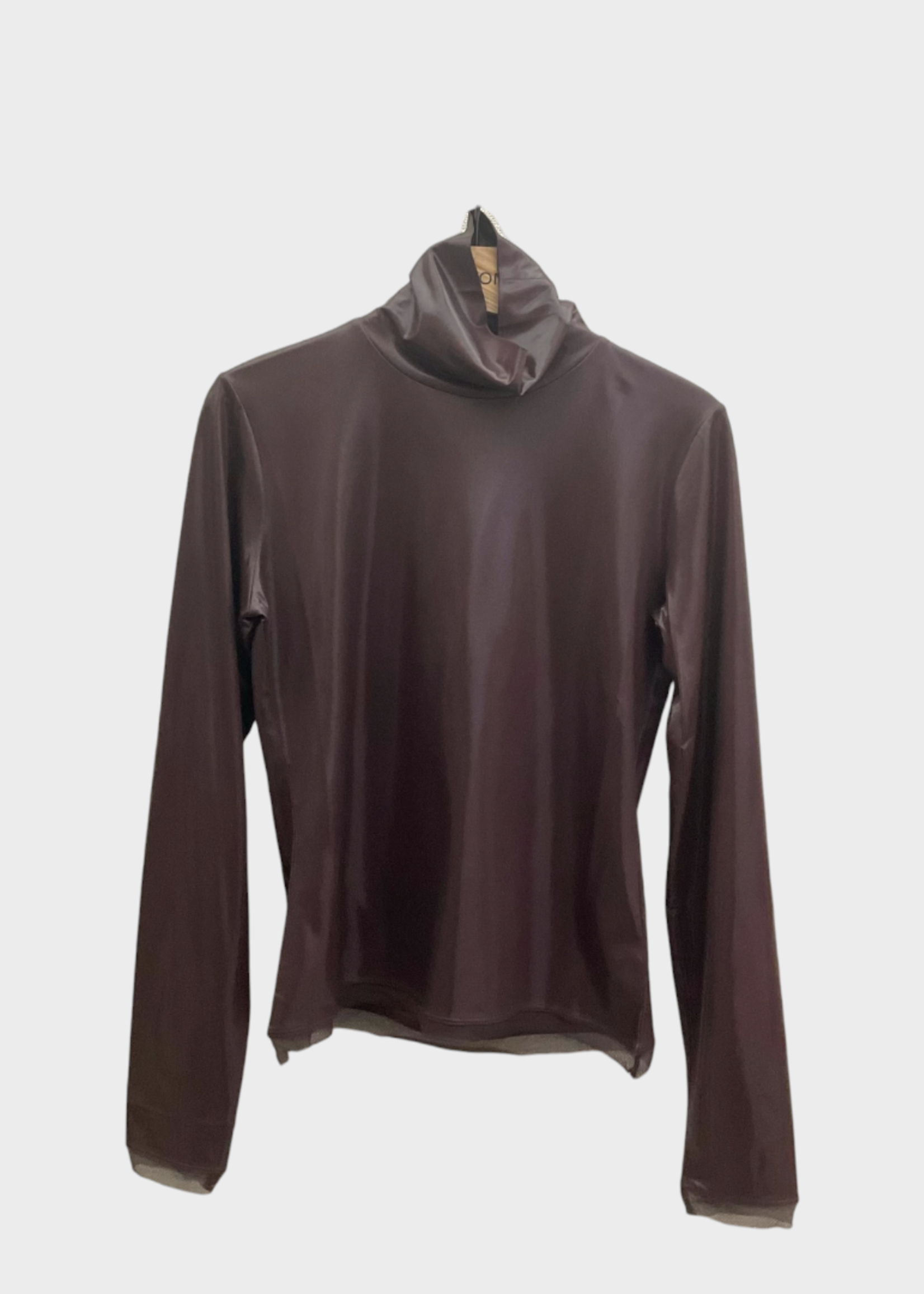 Dries Van Noten Dries Van Noten Top, Brown, Hosko Slim Fit Turtle Neck Metalized Top In Dark Brown