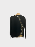 Dries Van Noten Dries Van Noten Knitwear, Multi, Touraya Wool Crew Neck Sweater In Black w/ Gold Embroidery