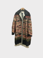 Dries Van Noten Dries Van Noten Coat, Black, Rick Collared Wide Long Coat In Black w/ Pink & Green Embroidery