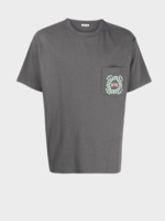 Bode Bode T-Shirt, Grey, Cotton Daisy Never Tell Pocket Embroidery Tee in Charcoal