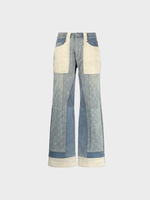 Marine Serre Marine Serre Jeans, Blue, Regenerated Denim Wide Leg Pants w/ Moon Detail