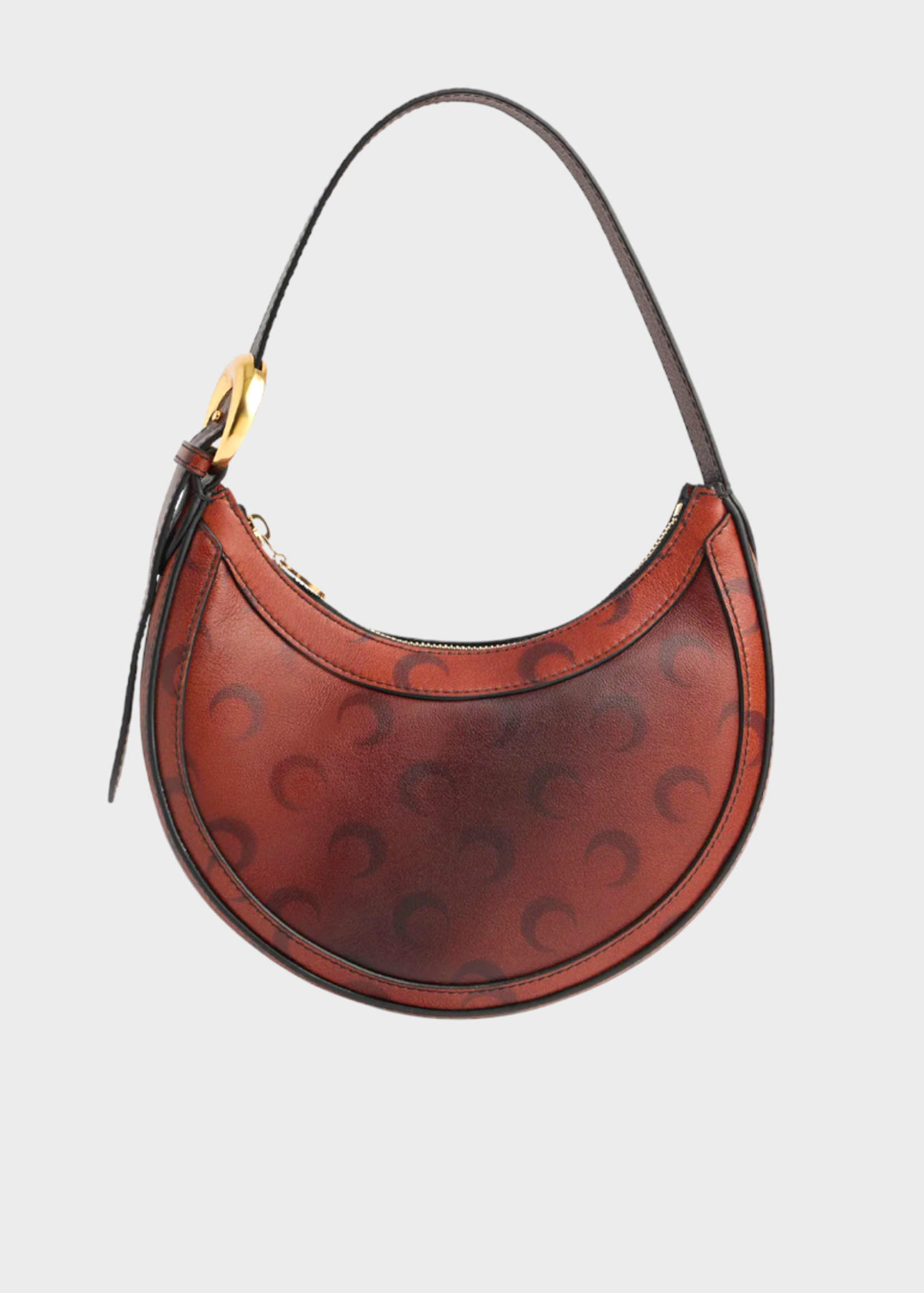Marine Serre Marine Serre Bag, Red, Vegetable Tanned Increspato Leather Eclips Moon Shape Mini Cross Body Bag in Burgundy
