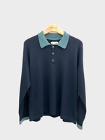 Bode Bode Knitwear, Blue, Duotone Merino Wool Crepe Polo Knit Sweater