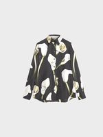 Lanvin Lanvin Shirt, Print, Silk  Regular Fit Collared Button Up Shirt In Black w/ Lilies Print
