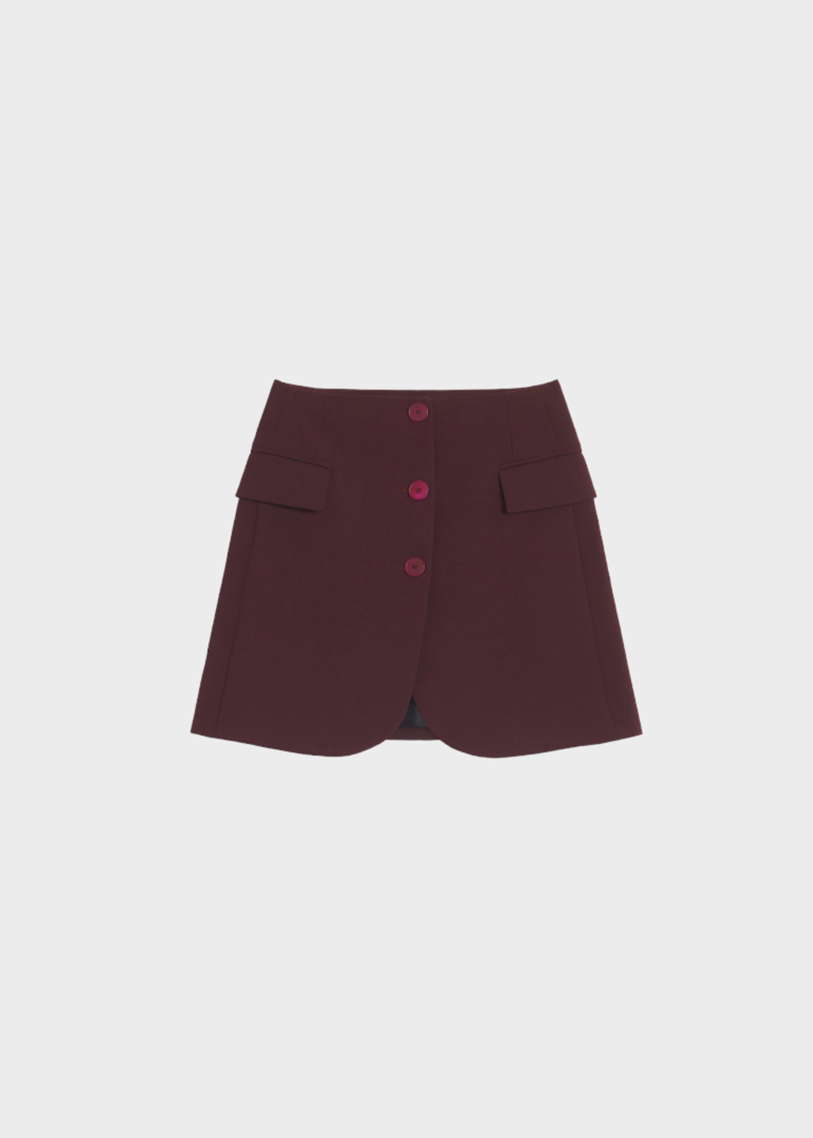 Lanvin Lanvin Skirt, Brown, High Waisted Mini Skirt in Amarena w/ Ruffled Pockets & Buttons