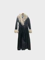 Marine Serre Marine Serre Coat, Print, Embossed Shiny Leather Trench Belted Long Coat w/ Removable Fur