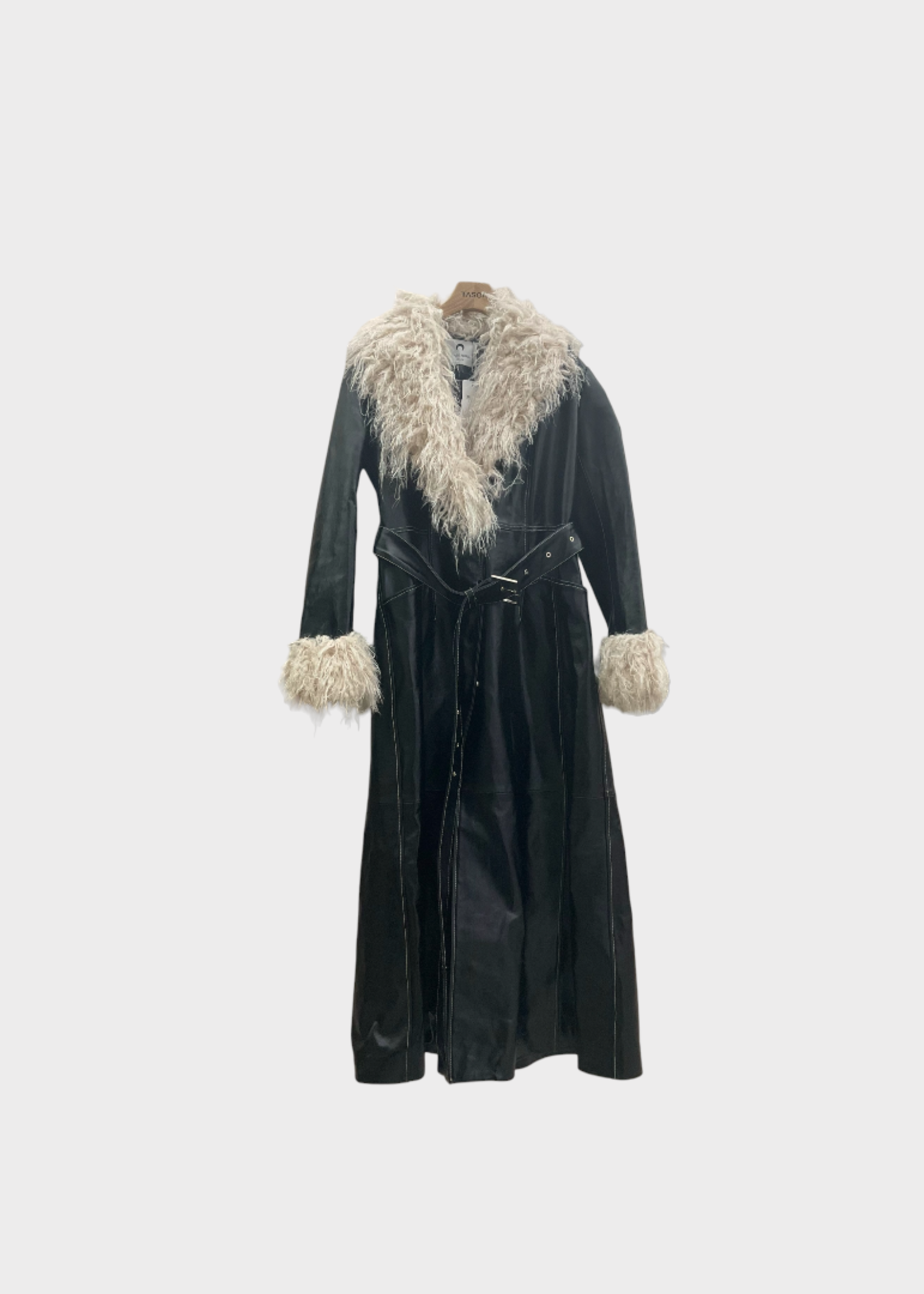 Marine Serre Marine Serre Coat, Print, Embossed Shiny Leather Trench Belted Long Coat w/ Removable Fur
