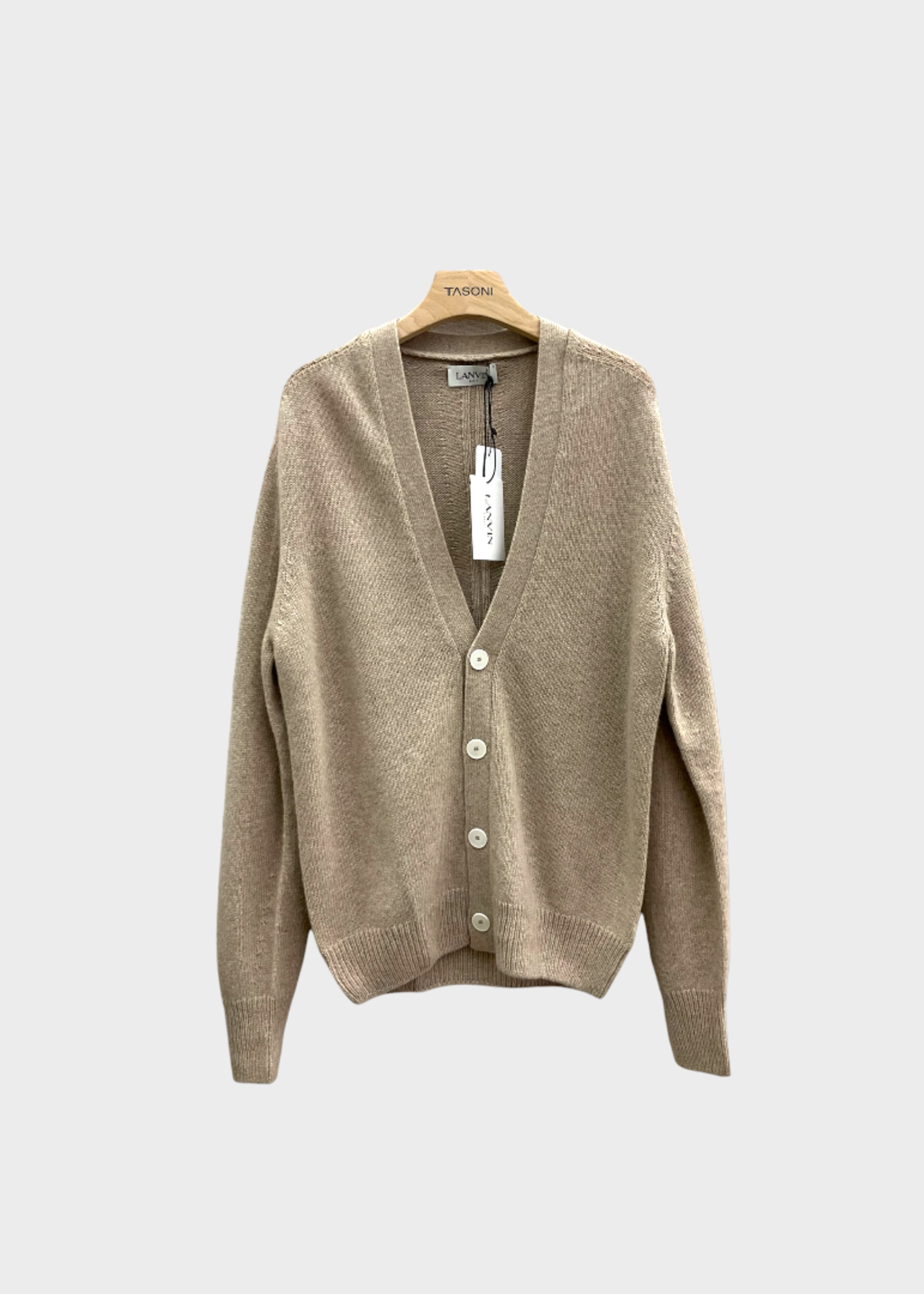 Lanvin Lanvin Knitwear, Beige, Cashmere Fitted Oversized V-Neck Cardigan In Beige Chine