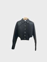 Patou Patou Jacket, Black, Collared Button Up Asymmetric Quilted Cropped Jacket