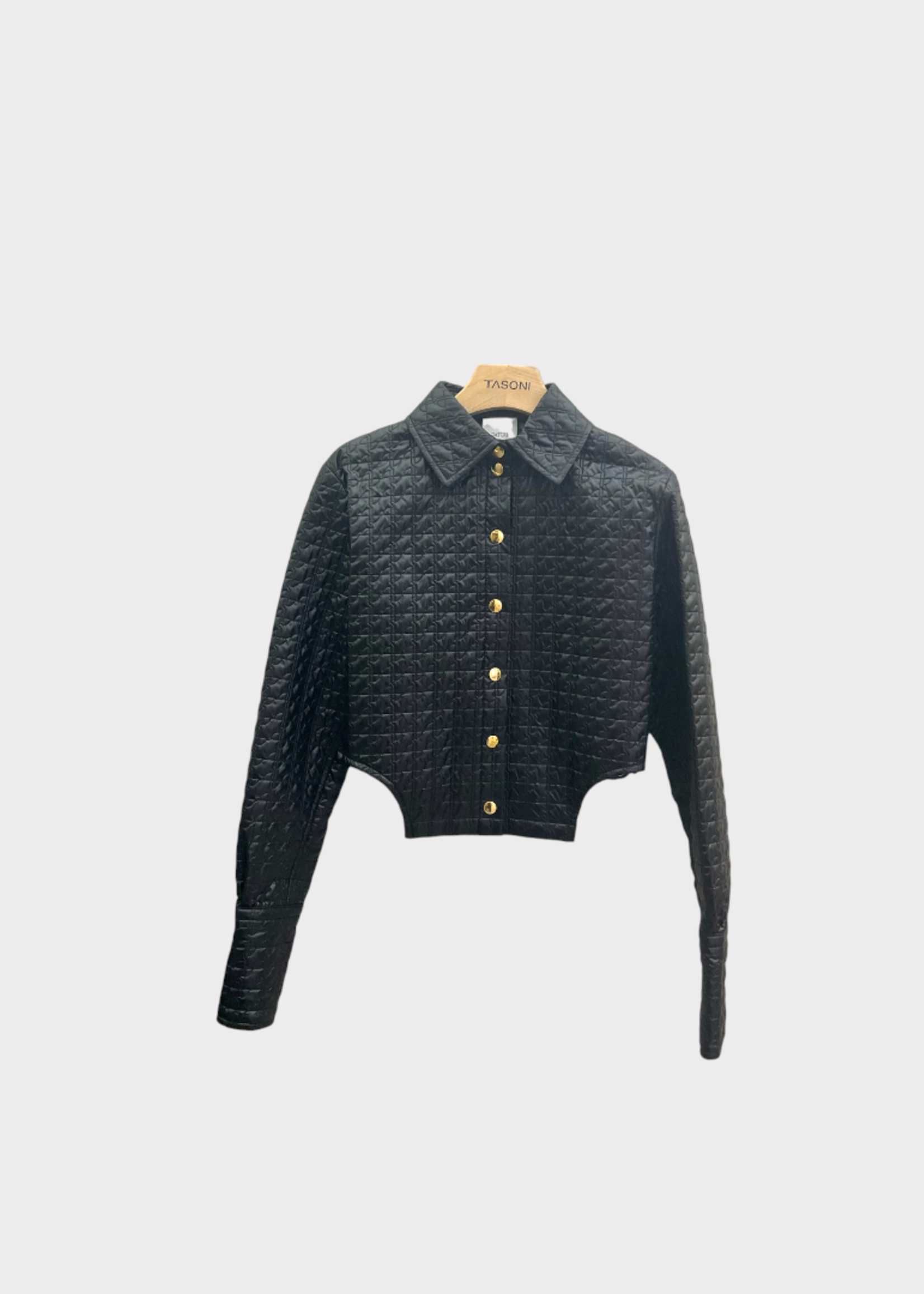 Patou Patou Jacket, Black, Collared Button Up Asymmetric Quilted Cropped Jacket