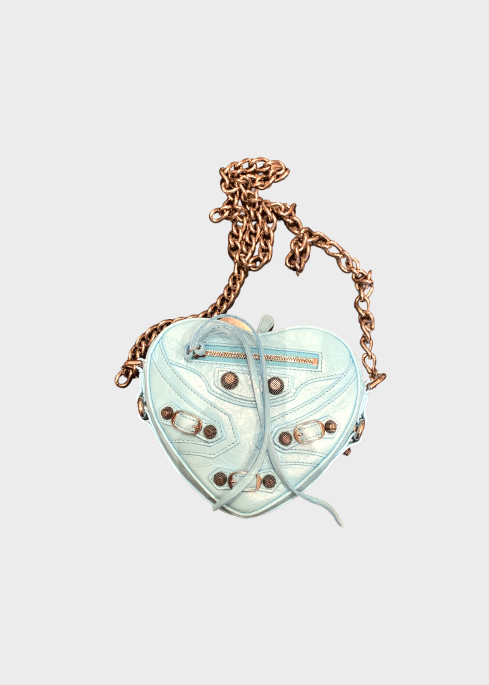 Balenciaga Balenciaga Bag, Blue, Lamb Skin Heart Shape Cross Body Mini Bag in in Sea Blue w/ Shoulder Strap