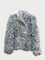 Ottolinger Ottolinger Jacket, Blue, Furry High Neck Fitted Blazer In Sky Blue
