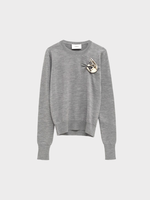 Coperni Coperni Knitwear, Grey, Wool Crew Neck Emoji Sweater w/ Jewellery Decoration